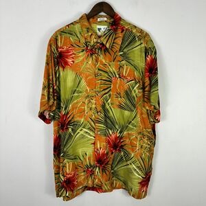 Vtg Ron Chereskin Button Up Floral Hawaiian Shirt Mens XXL Orange Camp Resort